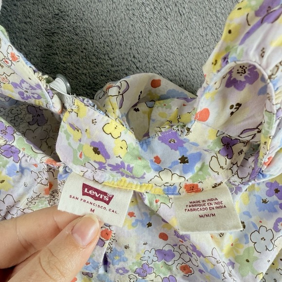 Levis Akiko Blouse Womens Medium Pastel Floral Puff‎ Sleeve Relaxed Fit Coquette - Picture 10 of 11